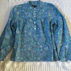 J. Crew Green Button Down Blouse with Mandarin Collar